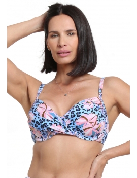 Foto modelo bikini sostén torcido estampado