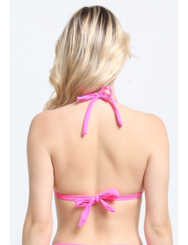 Bikini triangulo con nudos fucsia espalda