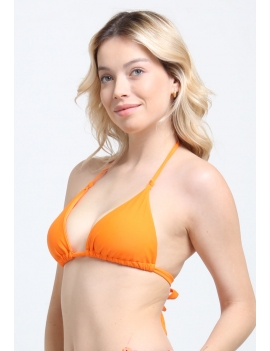 Bikini triangulo con nudos naranja costado