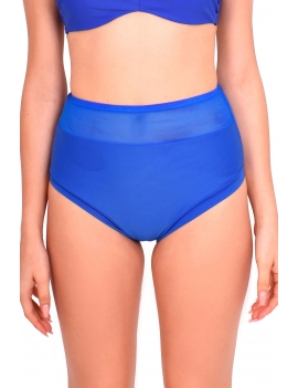 Modelo con calzon de bikini pin up con transparencia azul